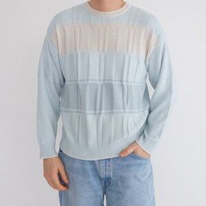 Vintage Arnold Palmer Blue Stripe Textured Biggie Fine Knit Crewneck Sweater M
